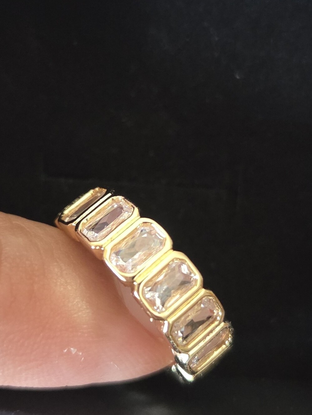 Gold Tone Radiant Cut CZ Eternity Band Ring Sz6 NIB - Picture 4 of 7